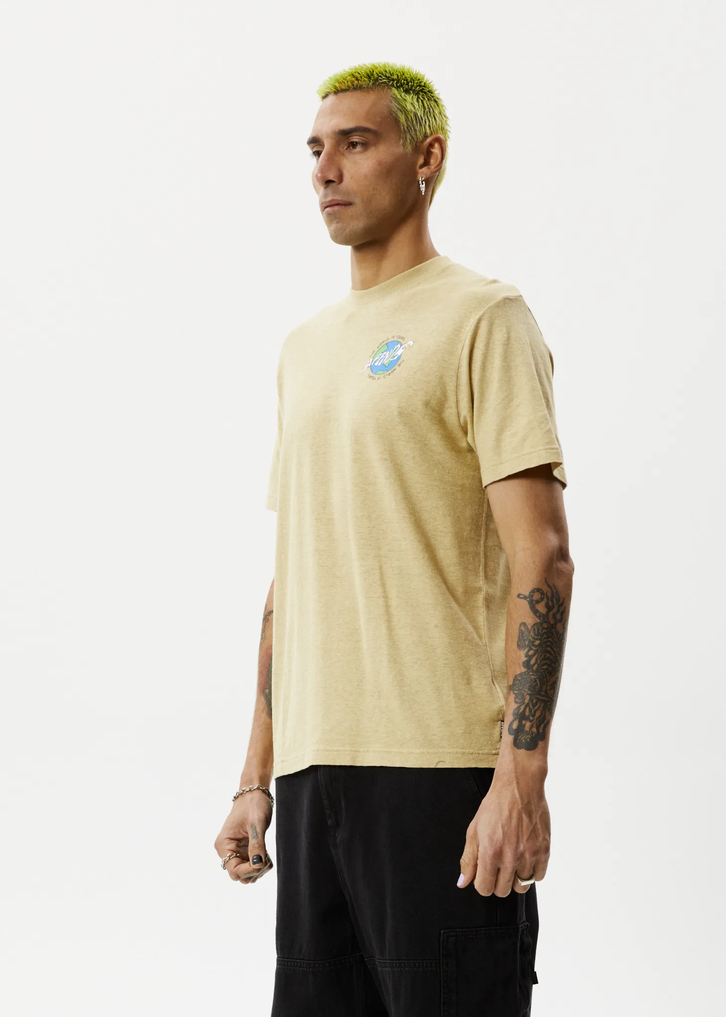 Afends Mens Orbital - Retro Graphic T-Shirt - Camel