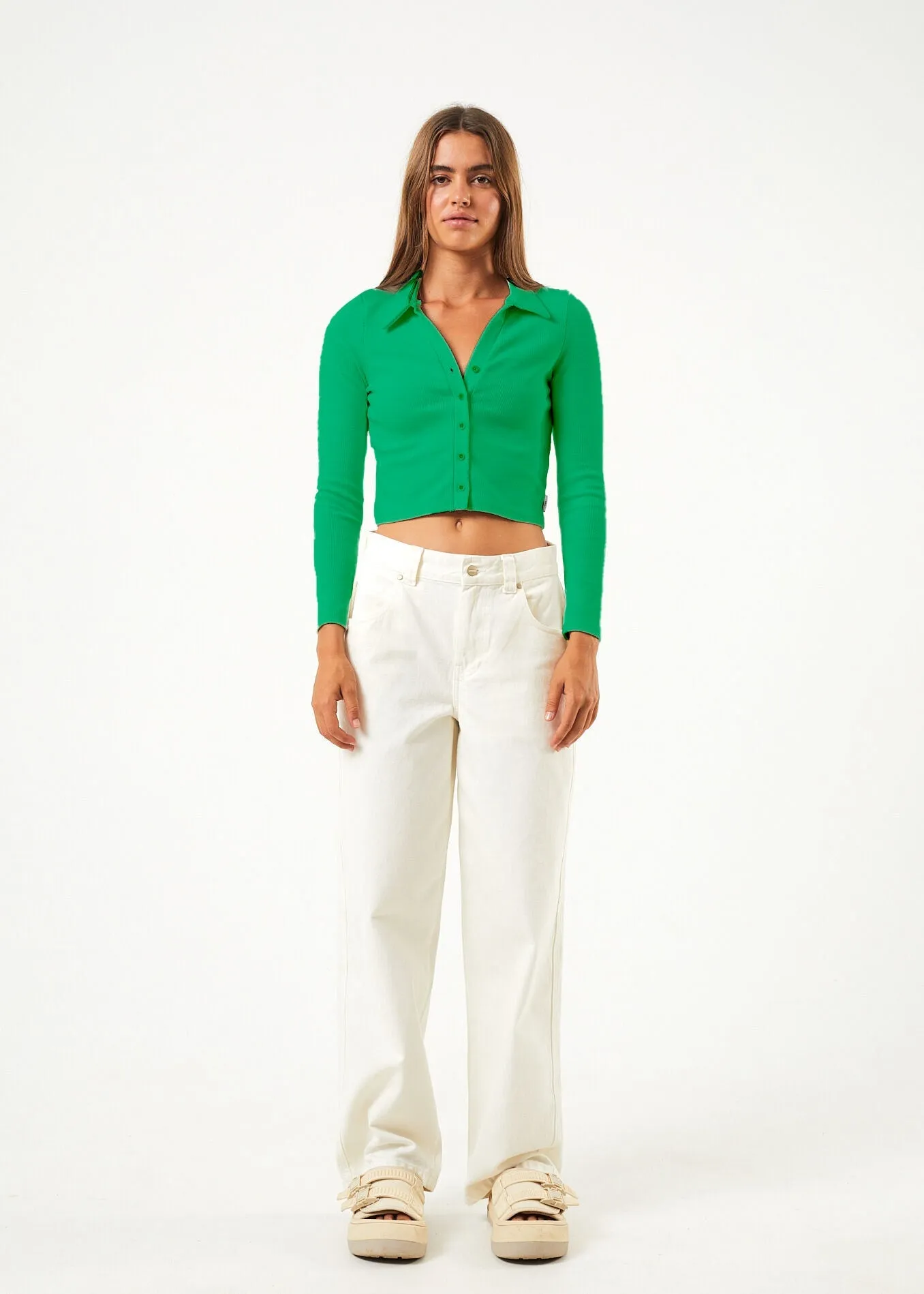 Afends Womens Eliza - Hemp Ribbed Long Sleeve Shirt - Forest