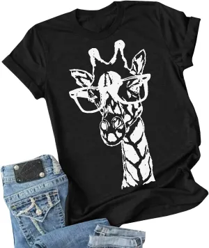 Auburet Womens Giraffe T Shirt Summer Funny Graphic Short Sleeve Crewneck Tees Casual Shirt Tops