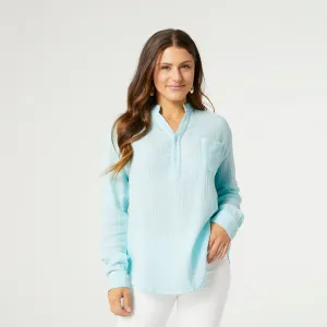 Azaria Gauze Top - Aqua