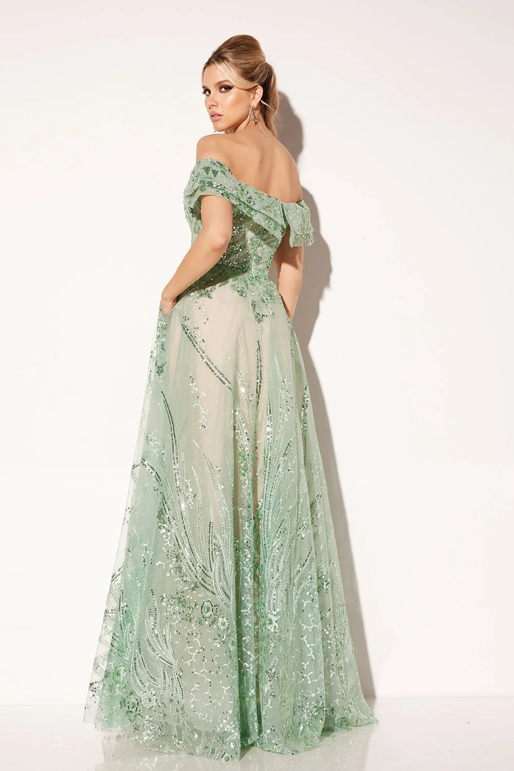 Beaded Off Shoulder A-line Gown by Lucci Lu C8035