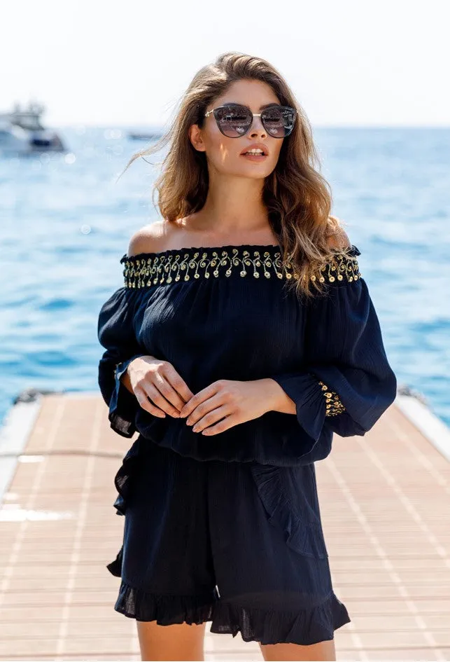 Black Designer Off Shoulder Top