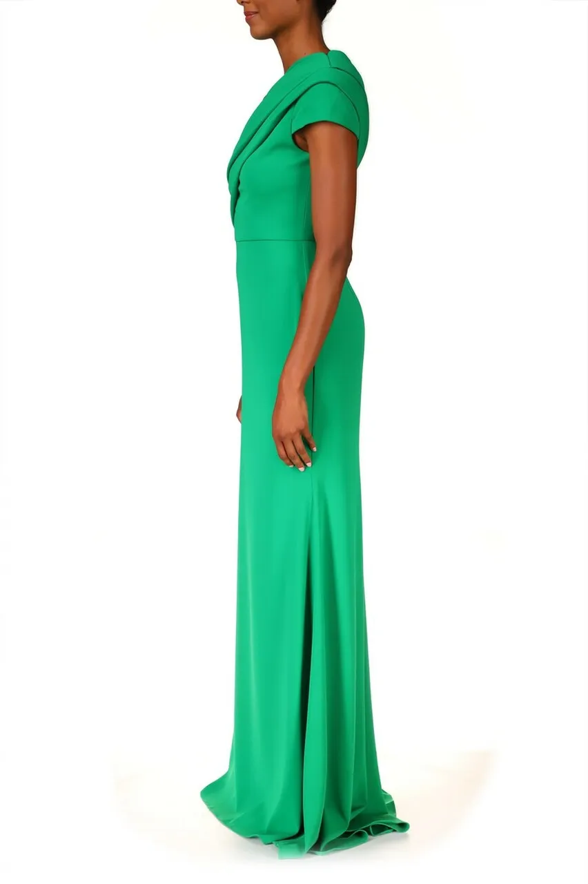 Draped One-Shoulder Gown - Palm Green