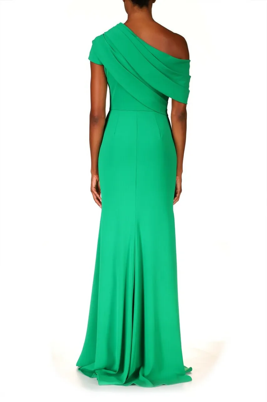 Draped One-Shoulder Gown - Palm Green