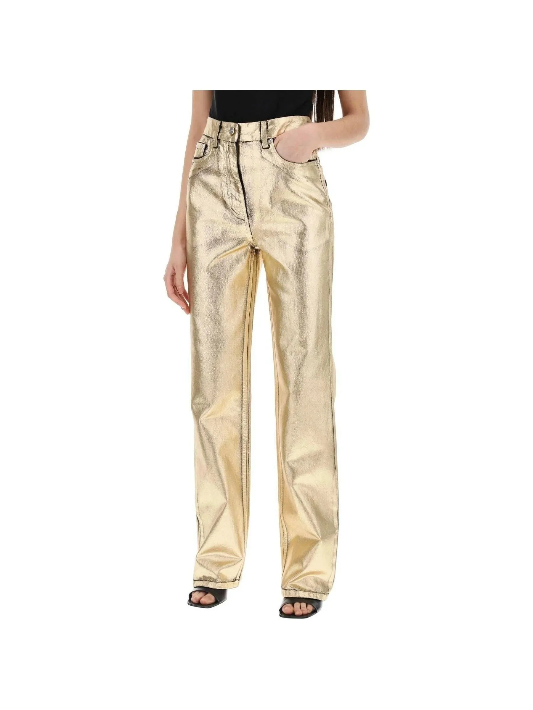 Laminated Denim Trousers