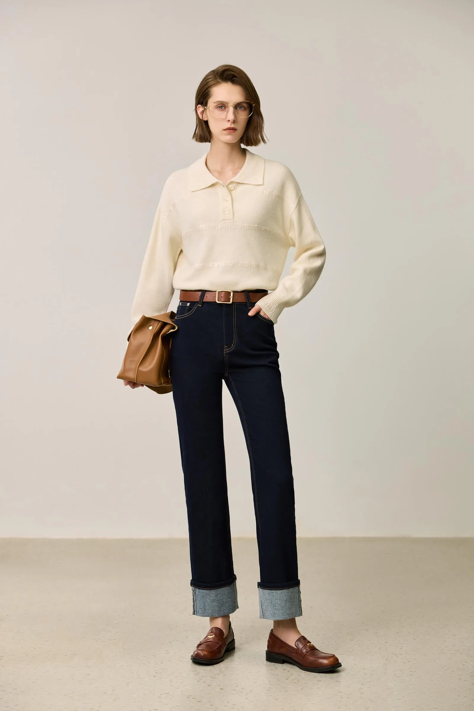 LILY Retro High-Waist Cotton Straight Cropped Jeans