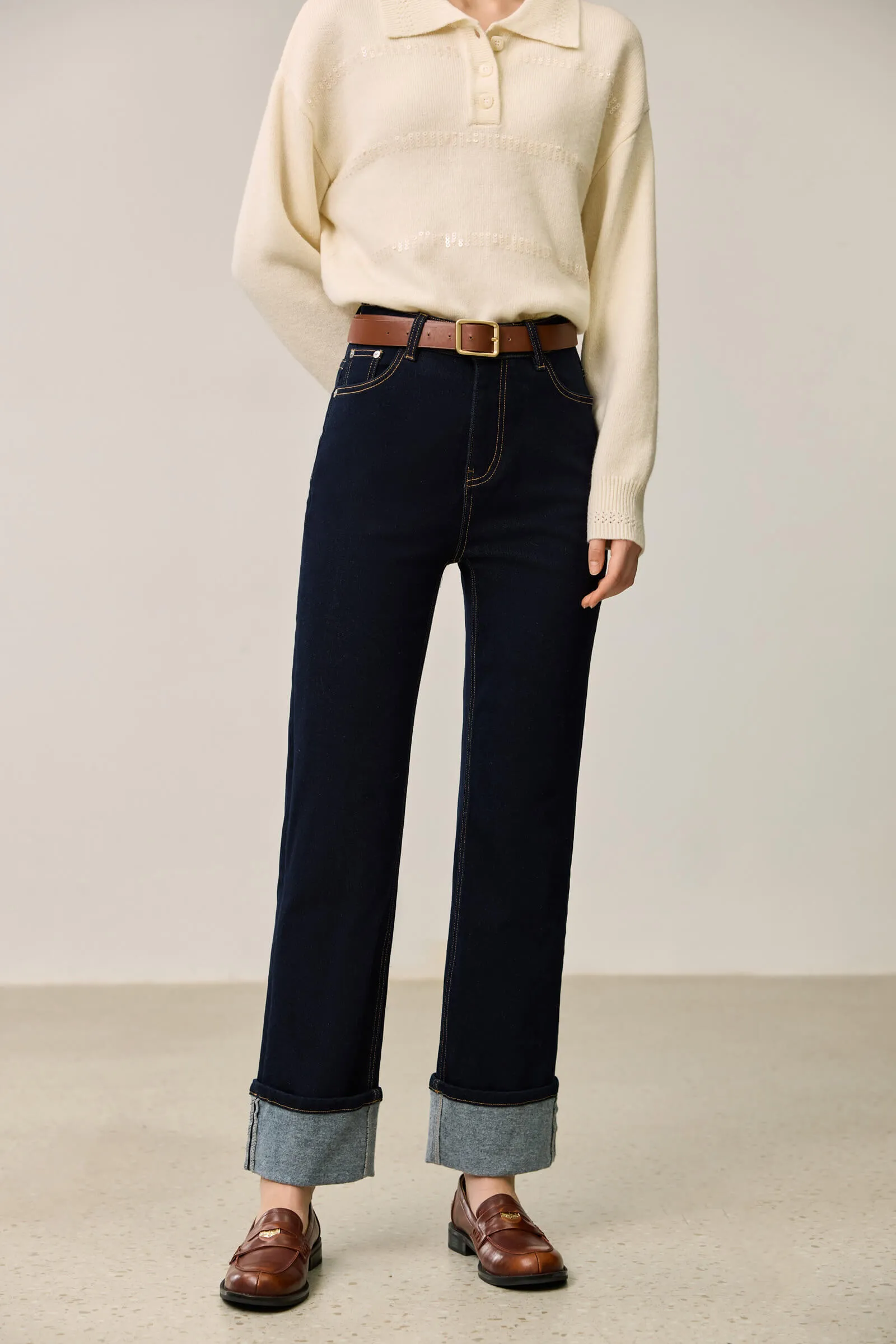 LILY Retro High-Waist Cotton Straight Cropped Jeans