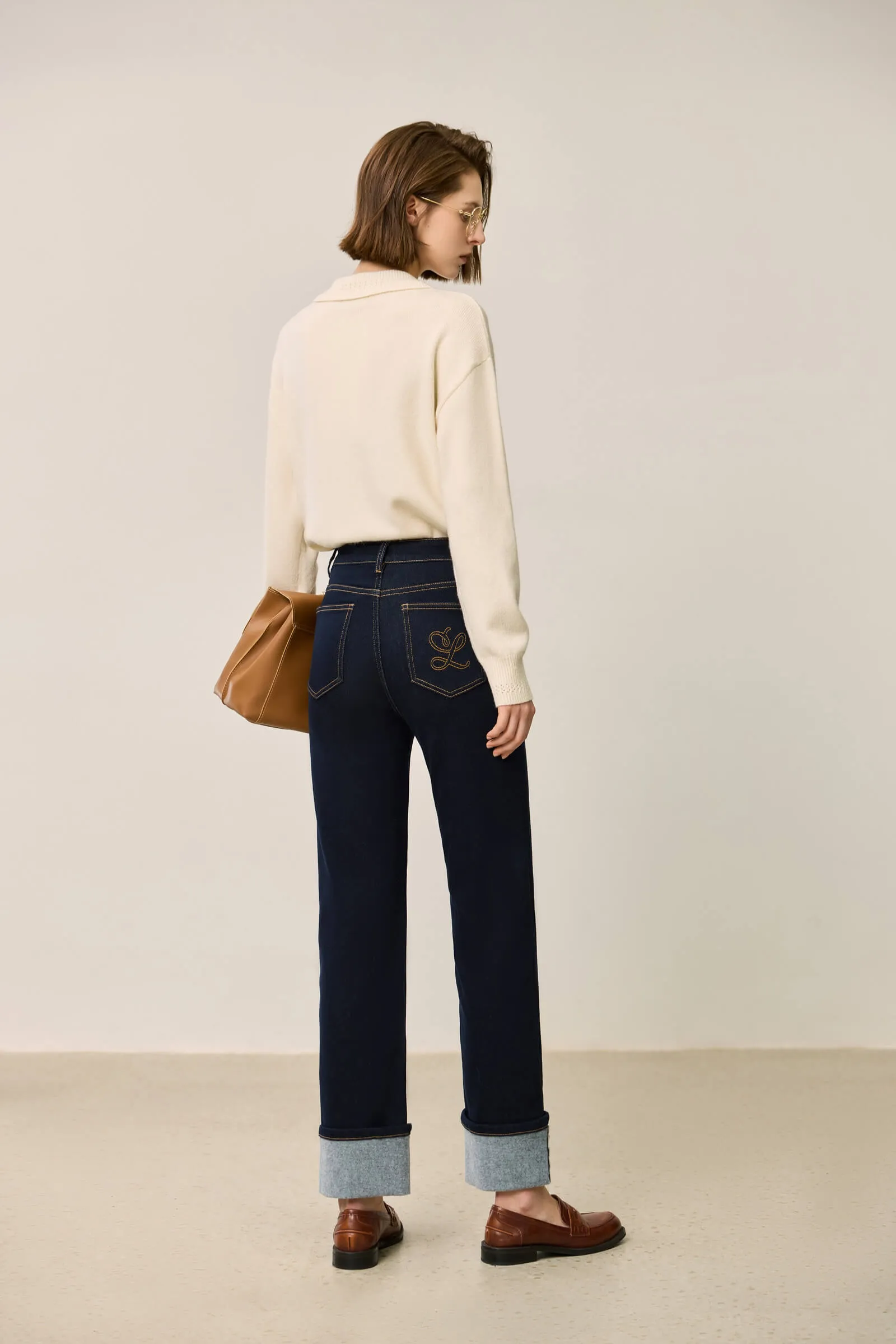 LILY Retro High-Waist Cotton Straight Cropped Jeans