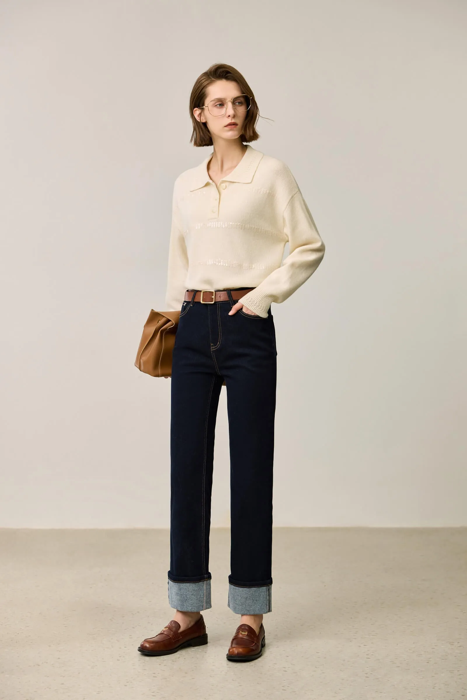 LILY Retro High-Waist Cotton Straight Cropped Jeans