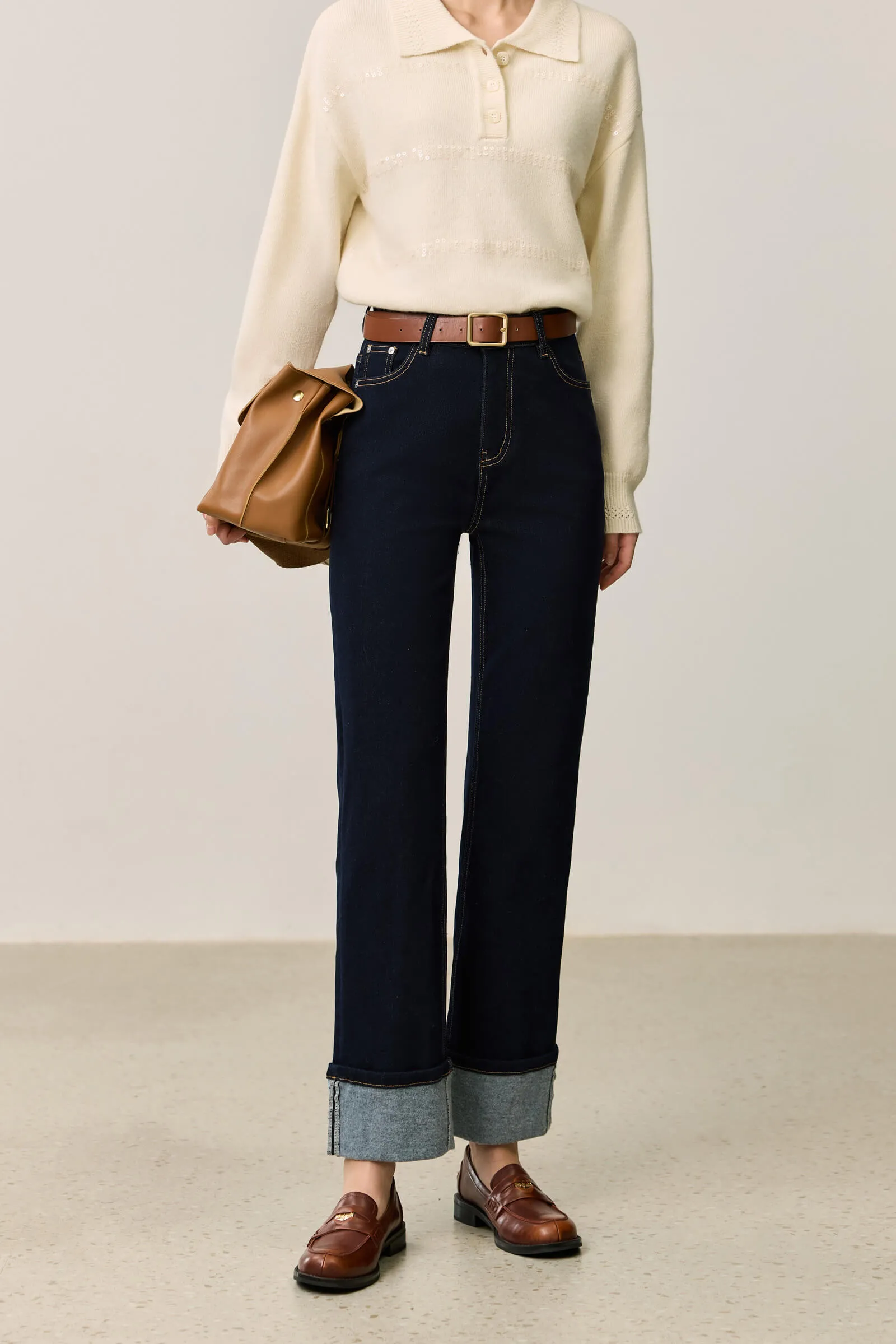 LILY Retro High-Waist Cotton Straight Cropped Jeans