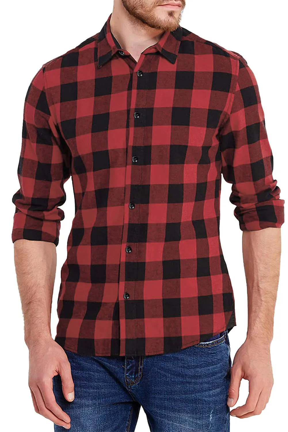 Men Button Front Long Sleeve Gingham Shirt