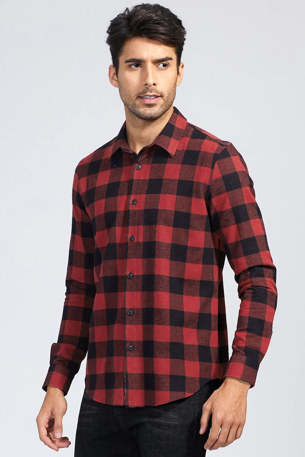 Men Button Front Long Sleeve Gingham Shirt