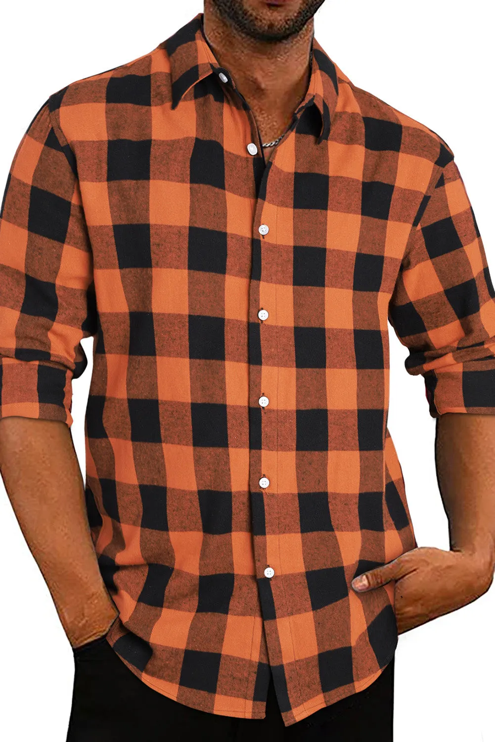Men Button Front Long Sleeve Gingham Shirt