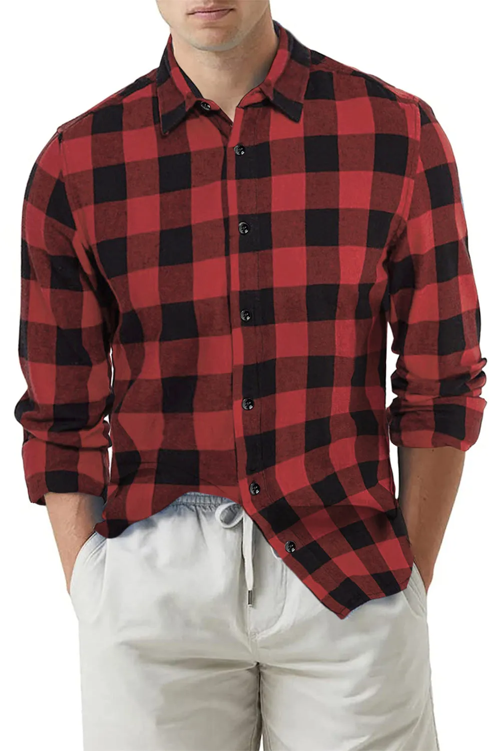 Men Button Front Long Sleeve Gingham Shirt