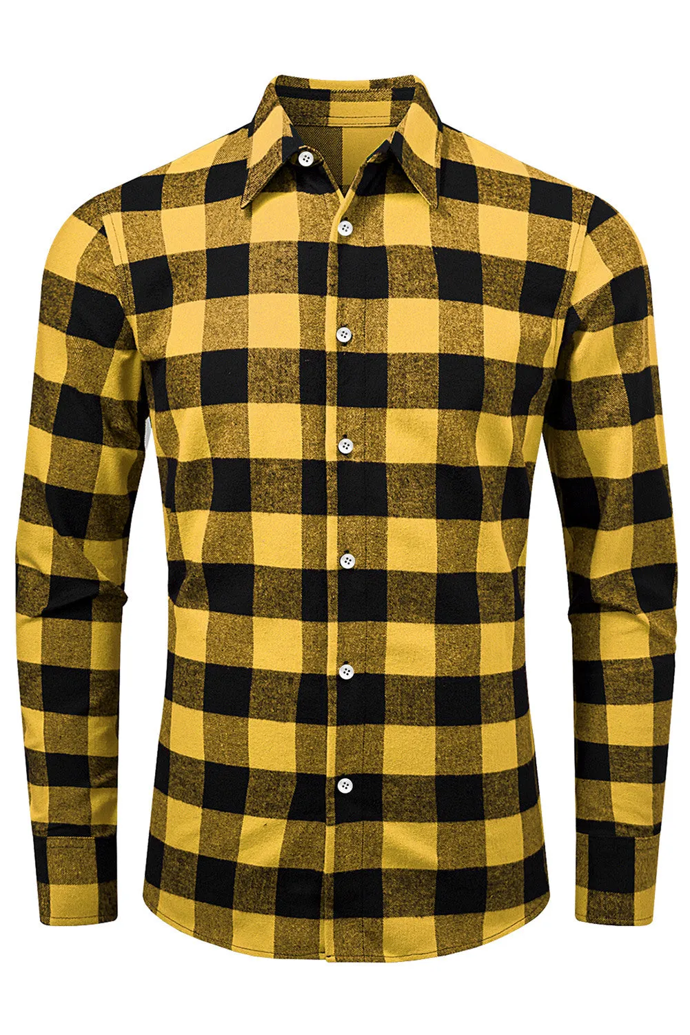 Men Button Front Long Sleeve Gingham Shirt