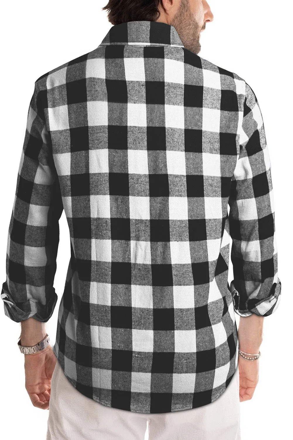 Men Button Front Long Sleeve Gingham Shirt