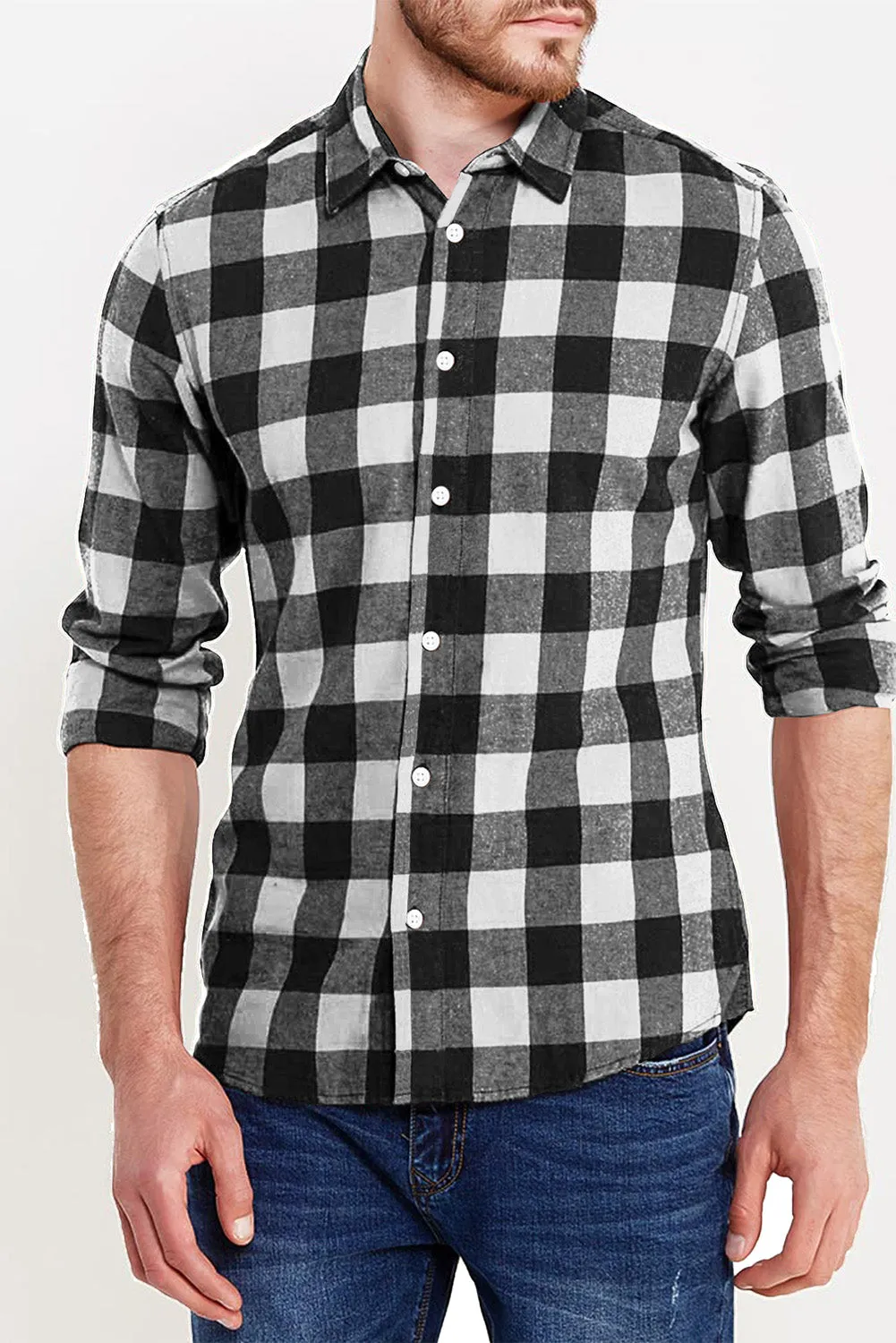 Men Button Front Long Sleeve Gingham Shirt