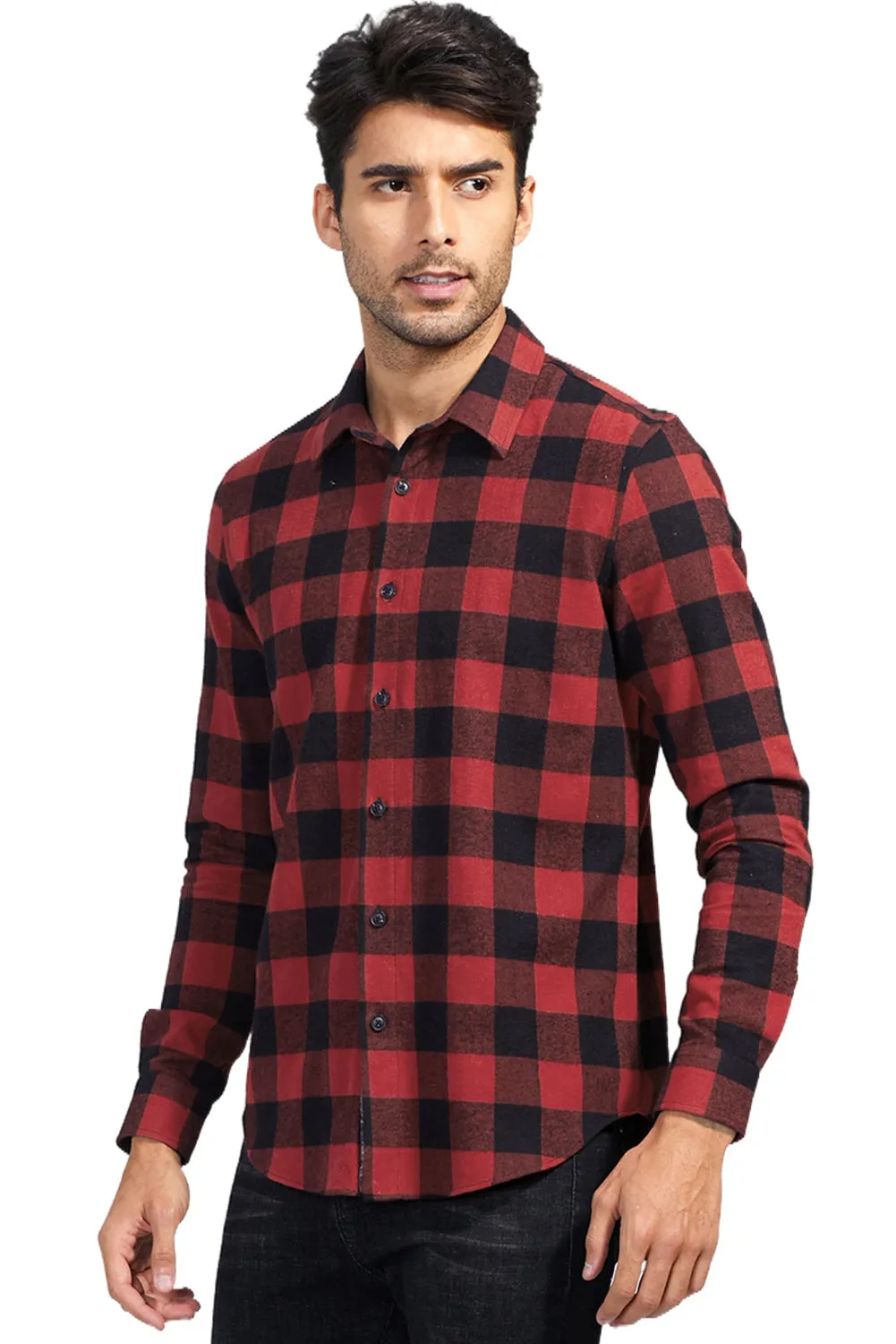 Men Button Front Long Sleeve Gingham Shirt