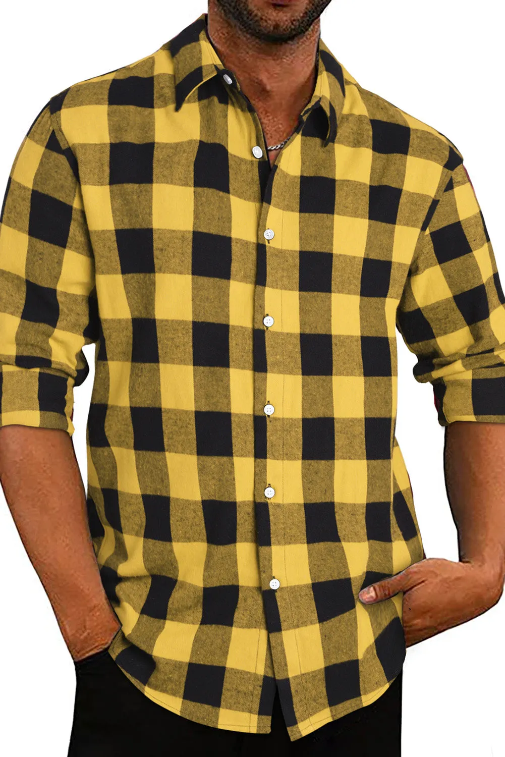 Men Button Front Long Sleeve Gingham Shirt