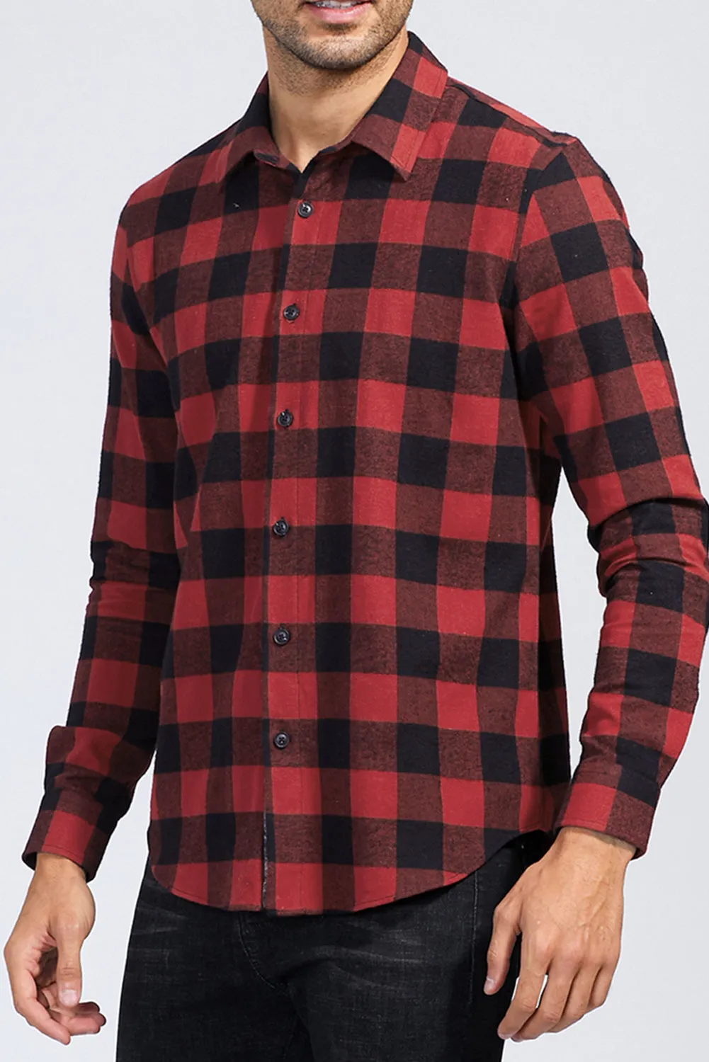 Men Button Front Long Sleeve Gingham Shirt