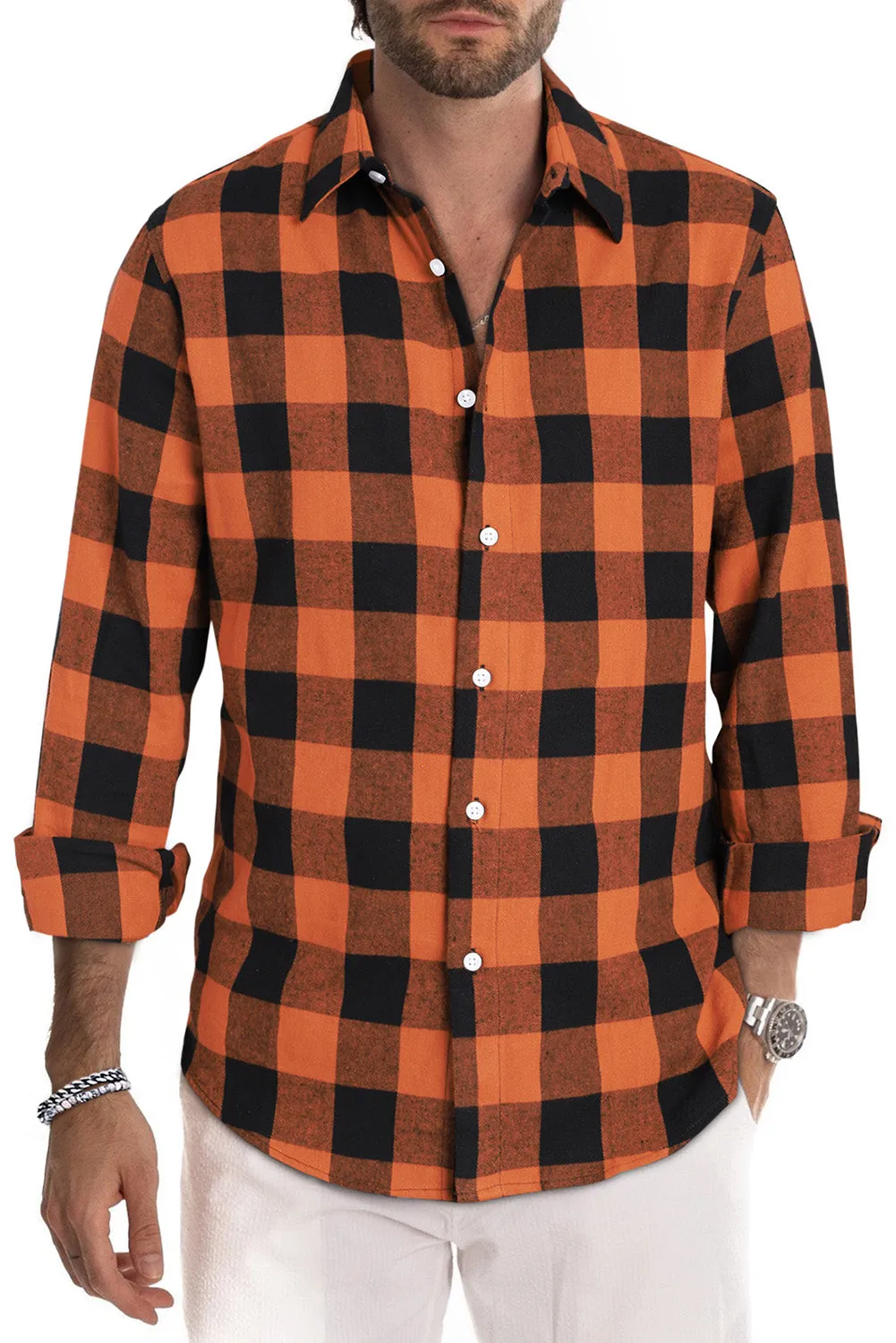 Men Button Front Long Sleeve Gingham Shirt