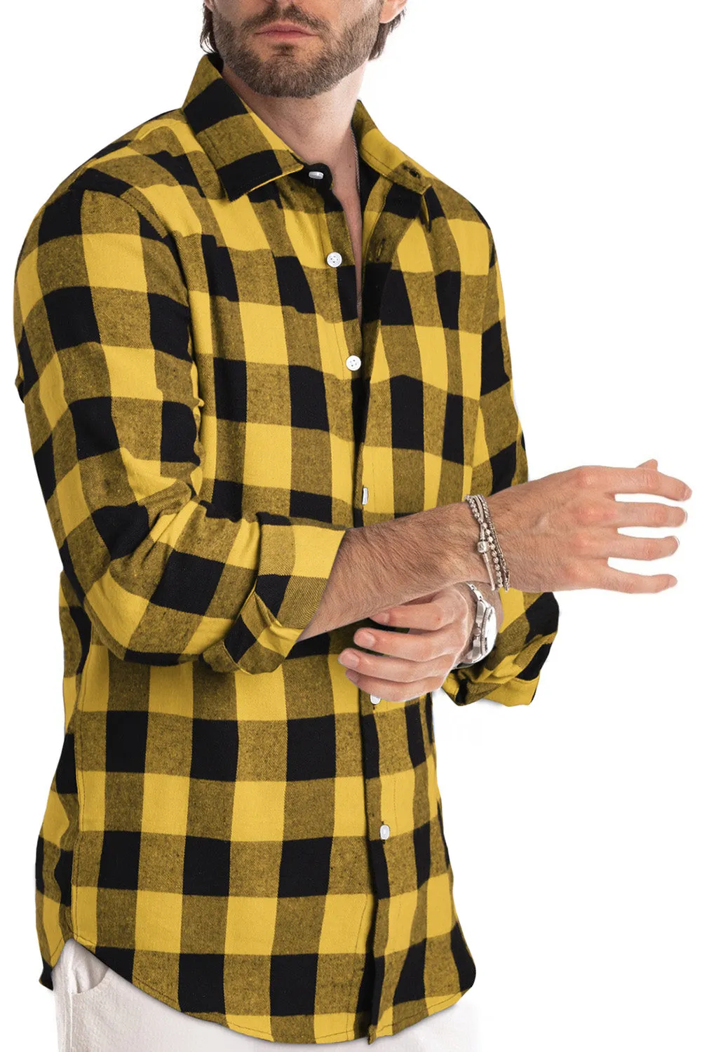 Men Button Front Long Sleeve Gingham Shirt
