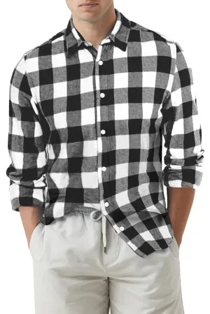 Men Button Front Long Sleeve Gingham Shirt
