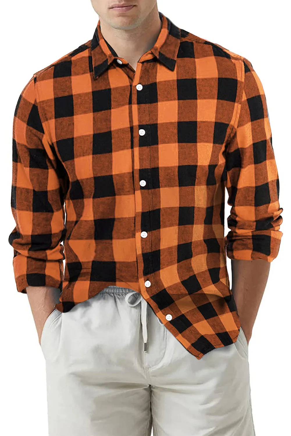 Men Button Front Long Sleeve Gingham Shirt