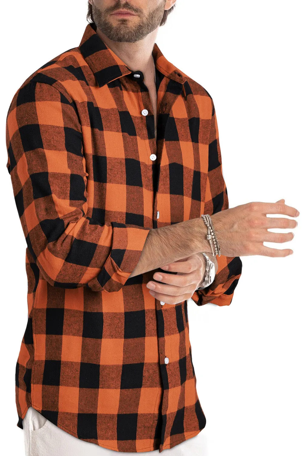 Men Button Front Long Sleeve Gingham Shirt