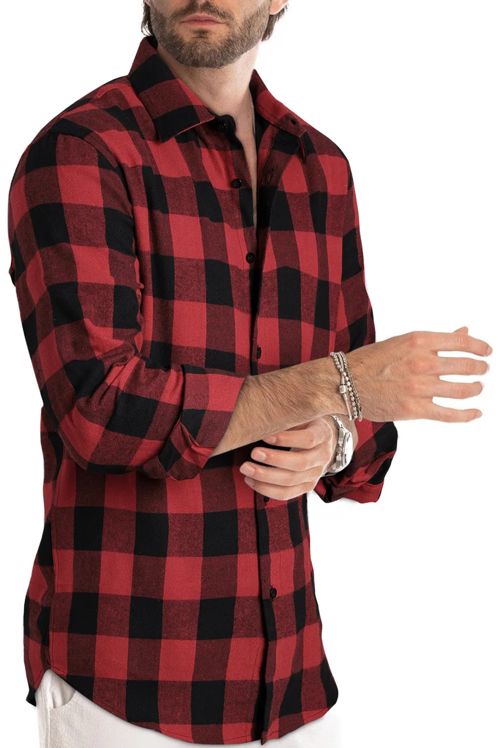 Men Button Front Long Sleeve Gingham Shirt