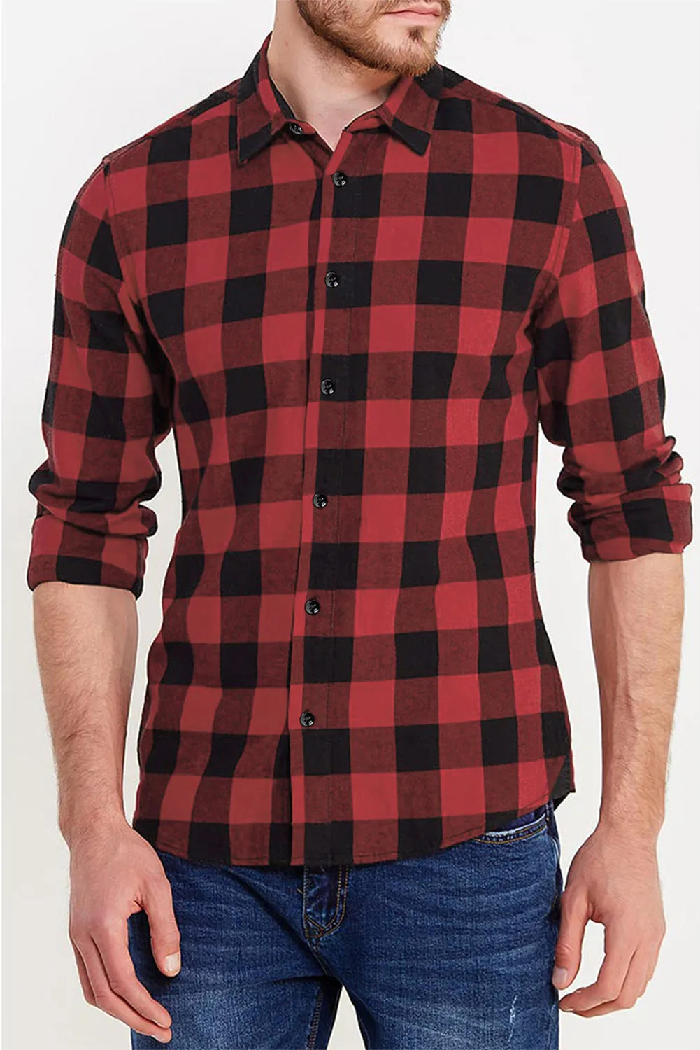 Men Button Front Long Sleeve Gingham Shirt