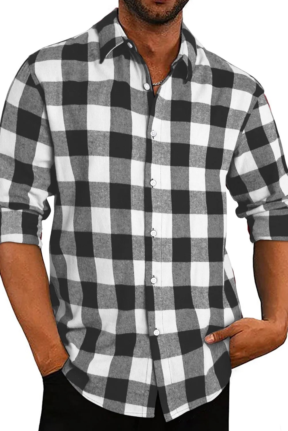 Men Button Front Long Sleeve Gingham Shirt
