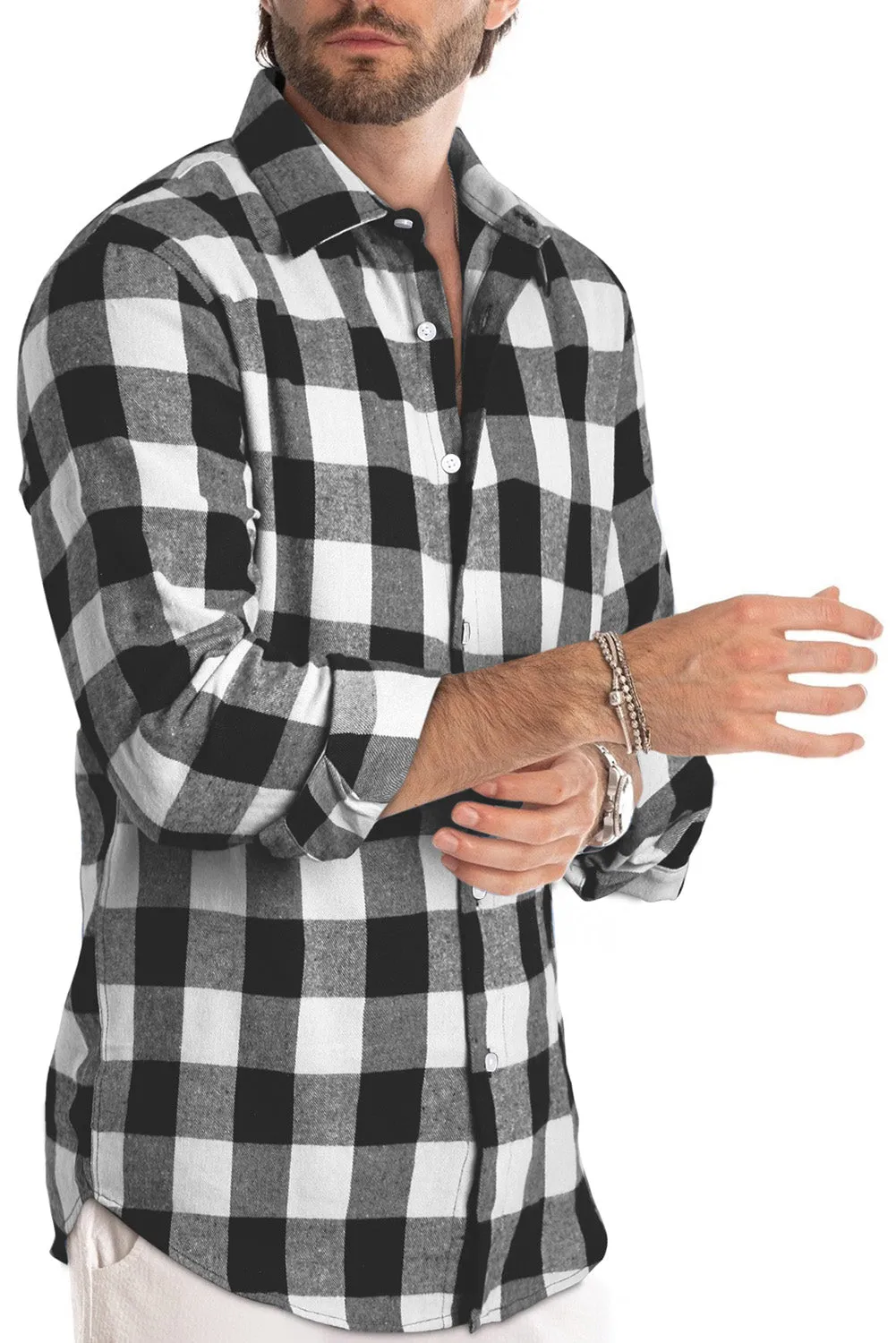 Men Button Front Long Sleeve Gingham Shirt