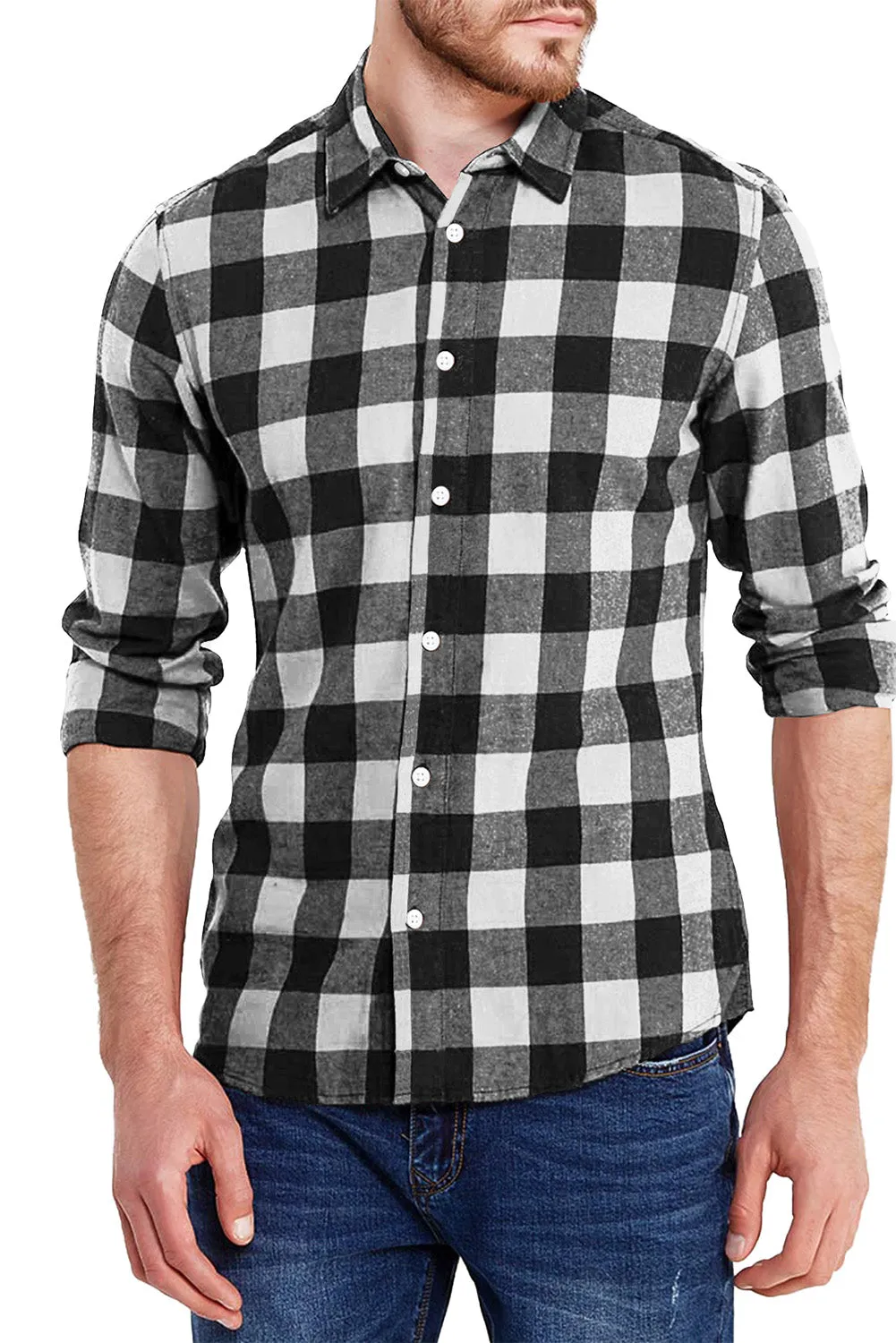 Men Button Front Long Sleeve Gingham Shirt