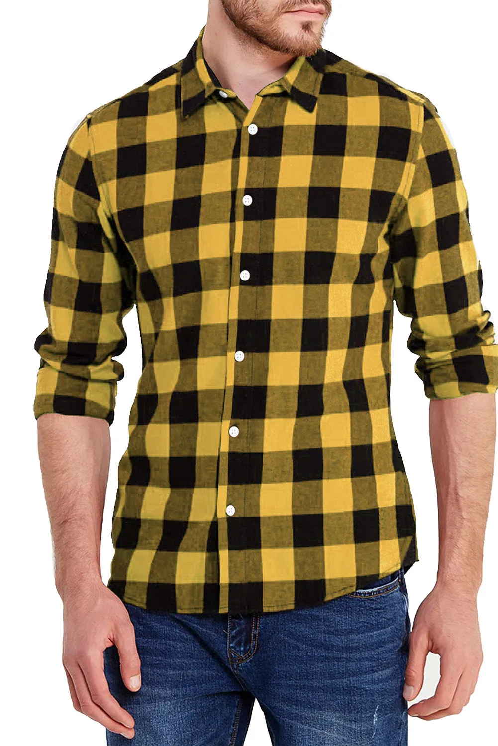 Men Button Front Long Sleeve Gingham Shirt