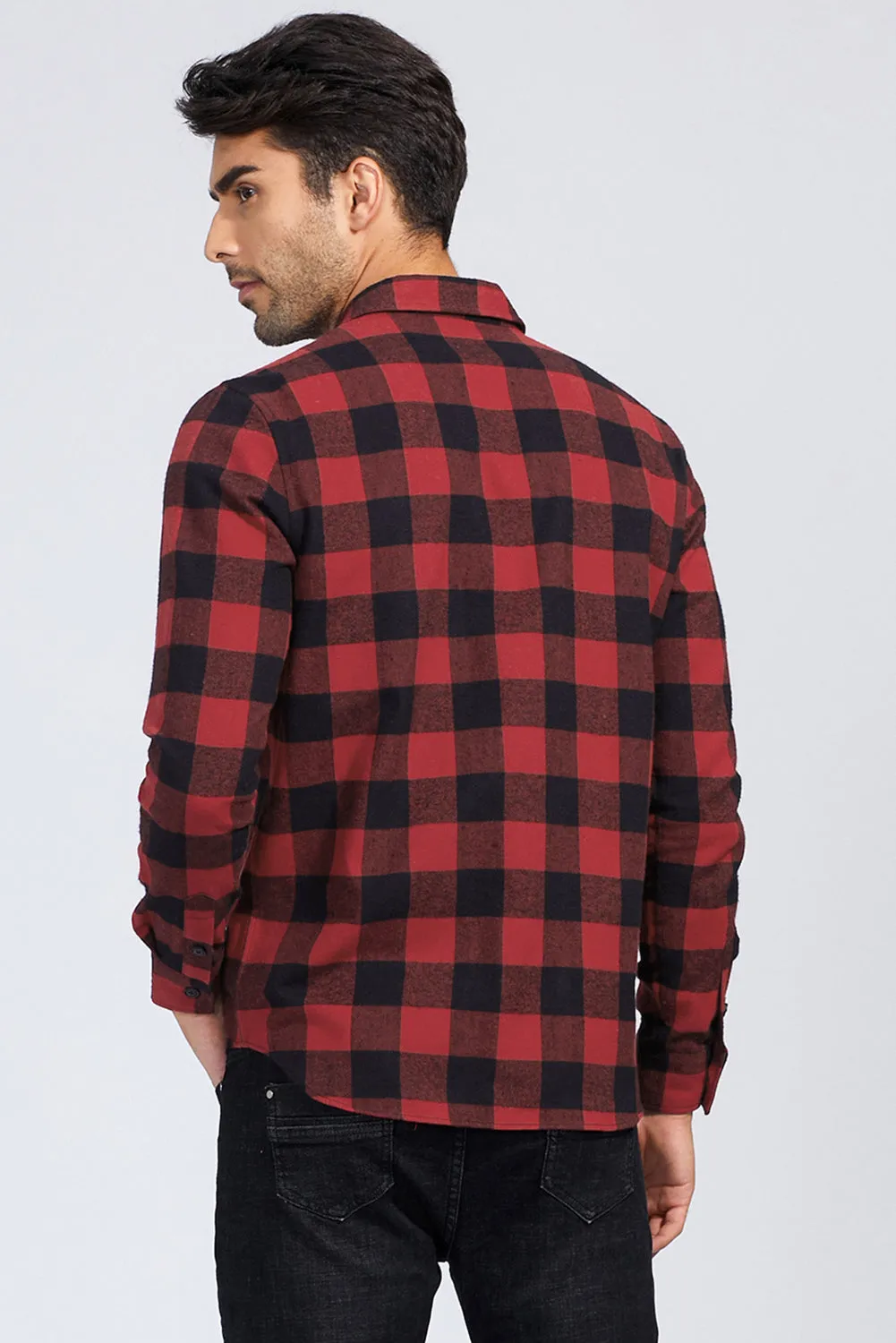 Men Button Front Long Sleeve Gingham Shirt