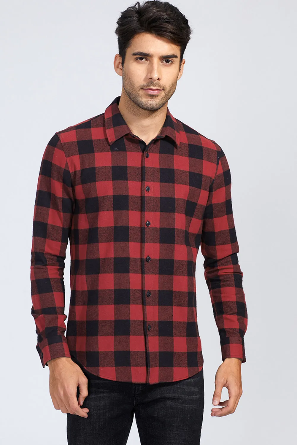 Men Button Front Long Sleeve Gingham Shirt