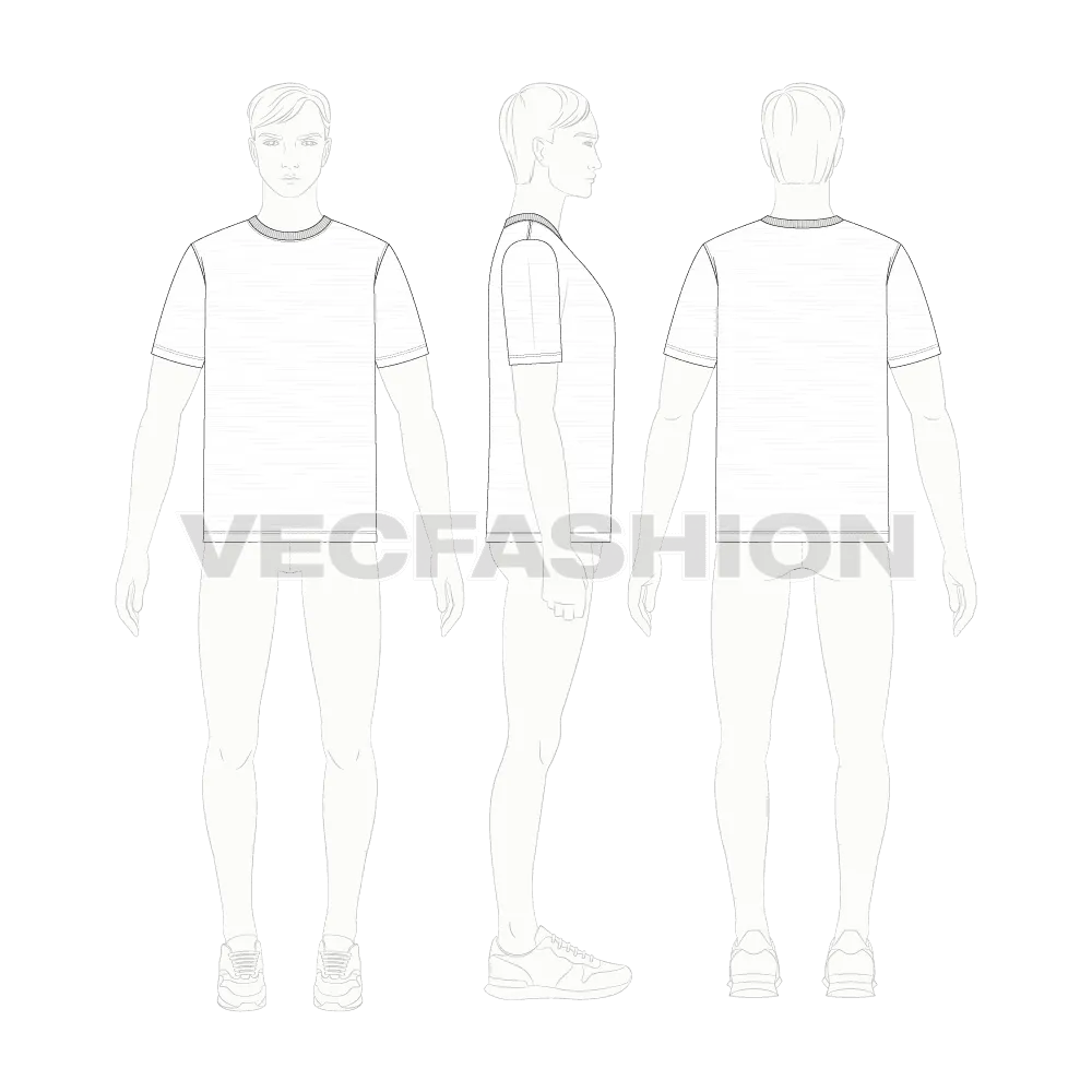 Mens White Round Neck T-shirt Short Sleeved