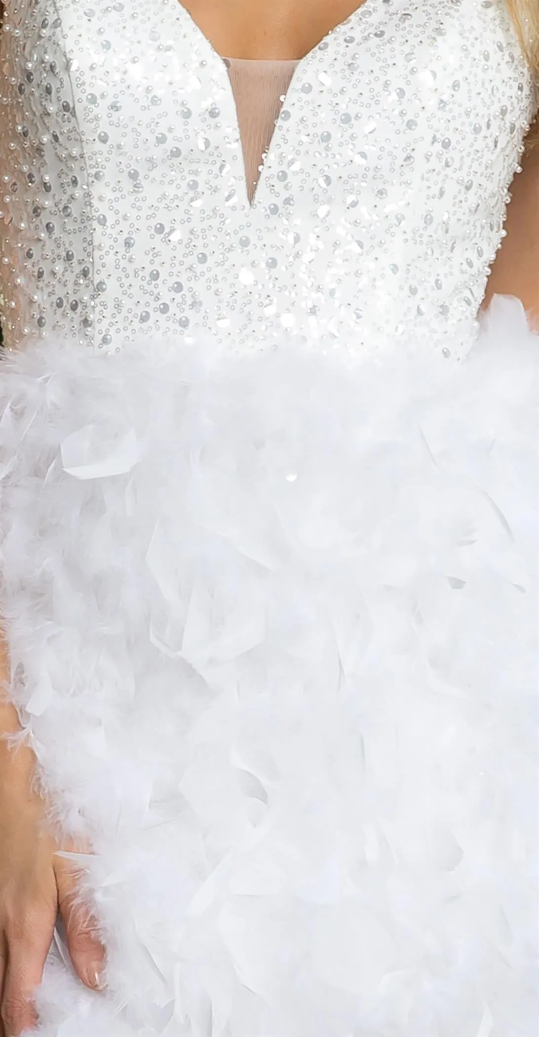 Nox Anabel R757W Reception Homecoming Dress Cocktail Corset Short Feather Pearl Sequin