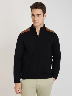 Parx Men Black Solid Acrylic Full Sleeve Jackets