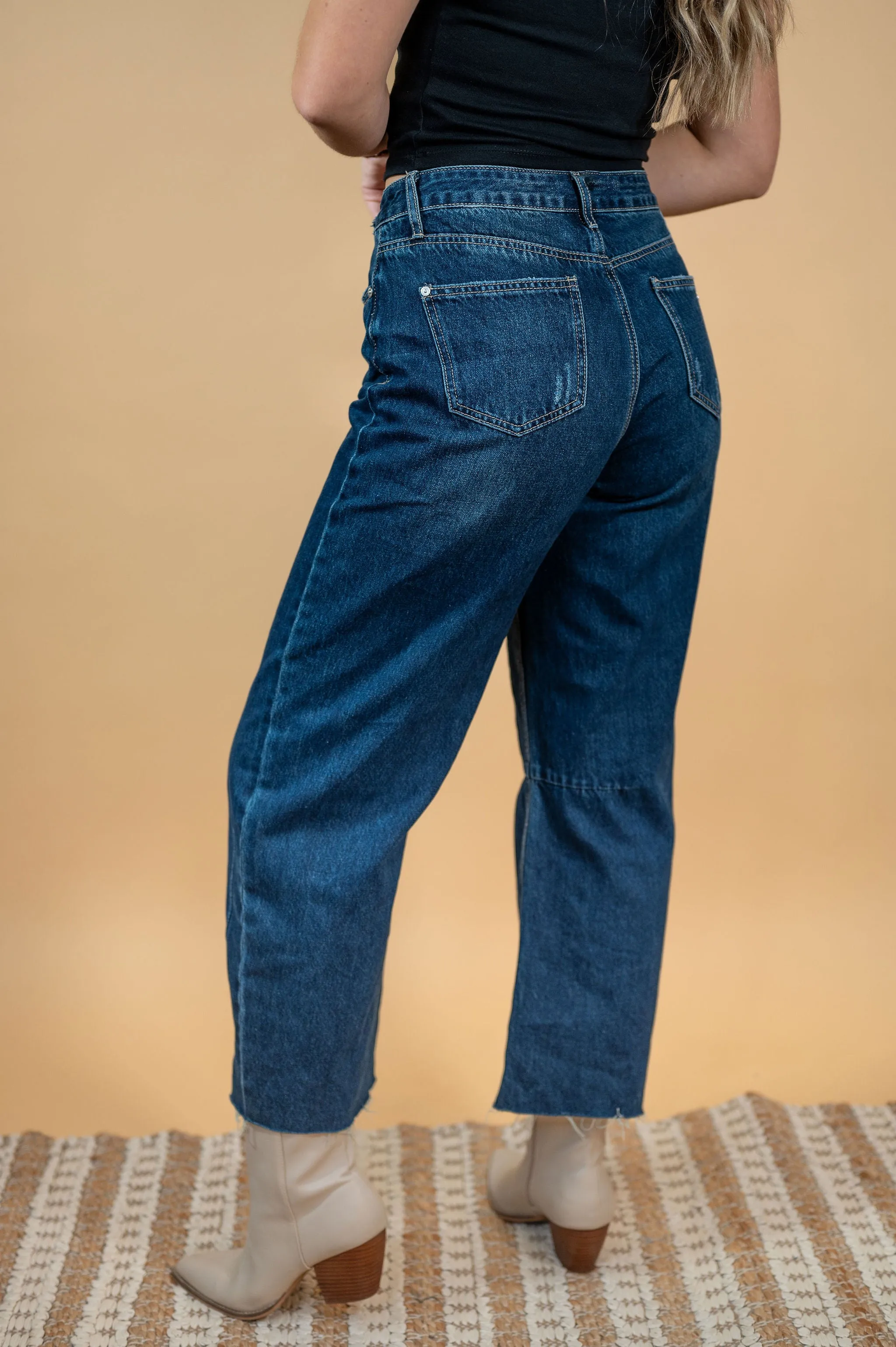 Piper High Rise Vintage Dark Wash Barrel Jean