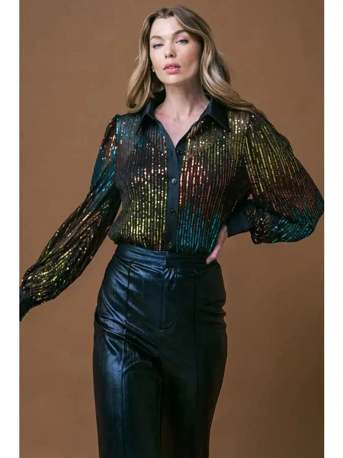 Sequin Button Up Blouse