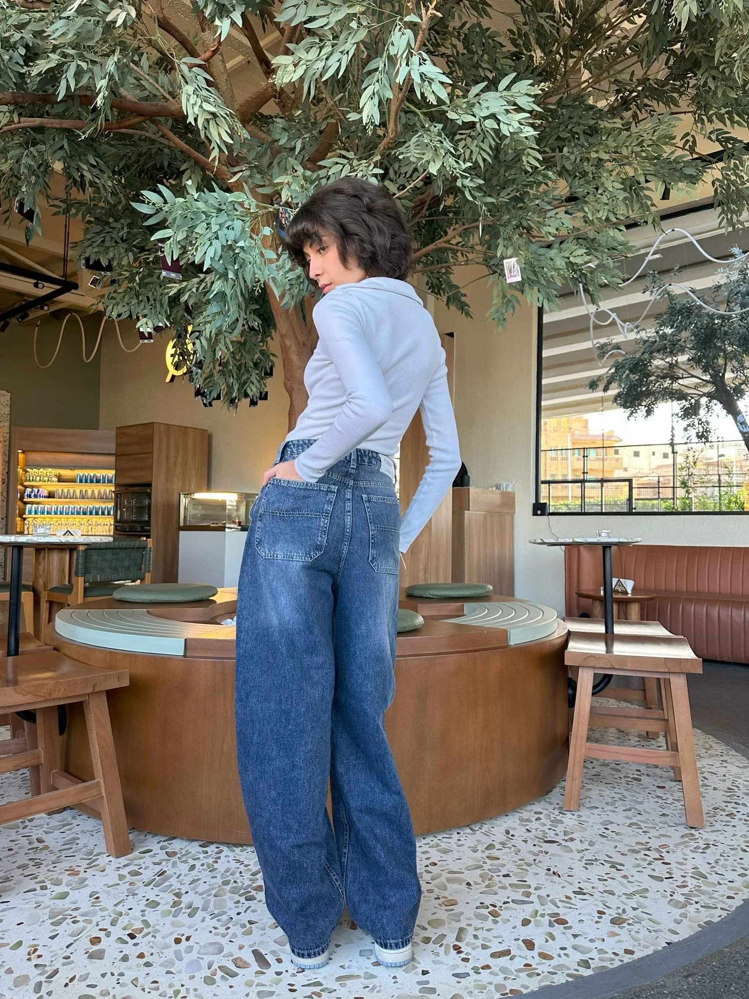 Skater - Mid Navy Blue Washed Skater Jeans.