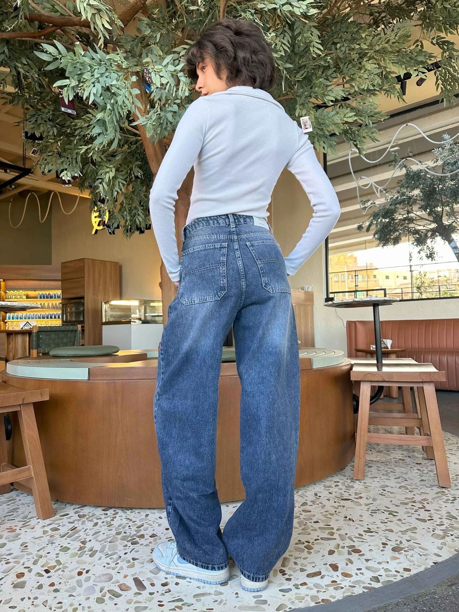 Skater - Mid Navy Blue Washed Skater Jeans.