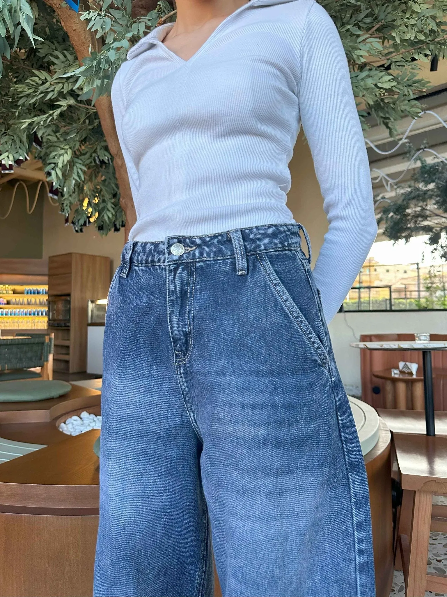 Skater - Mid Navy Blue Washed Skater Jeans.