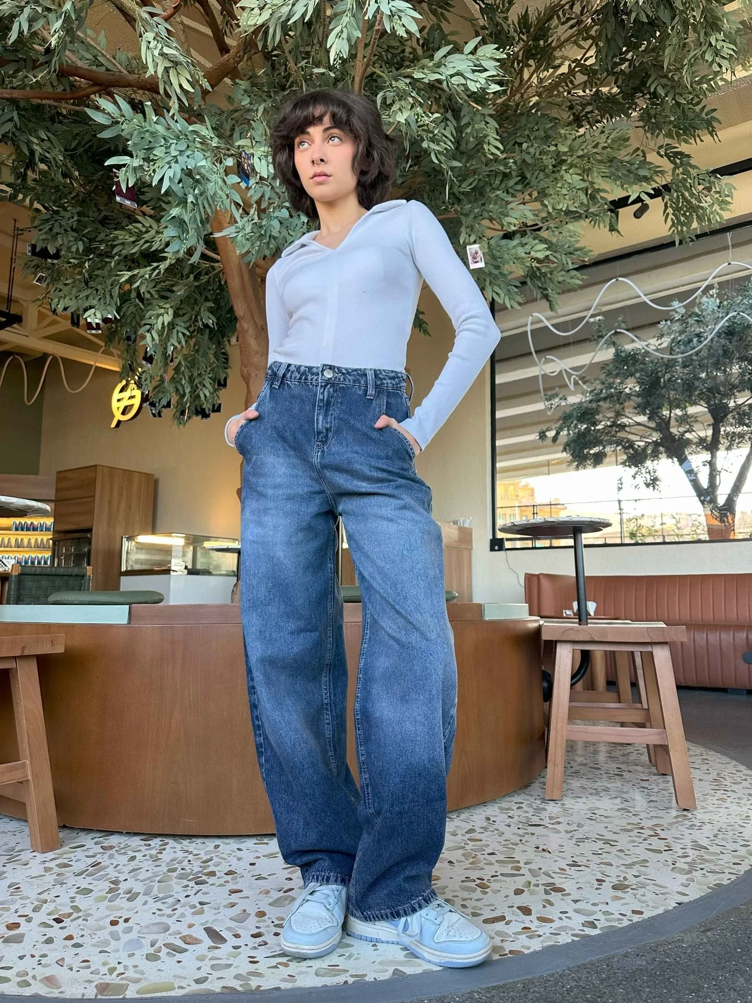 Skater - Mid Navy Blue Washed Skater Jeans.