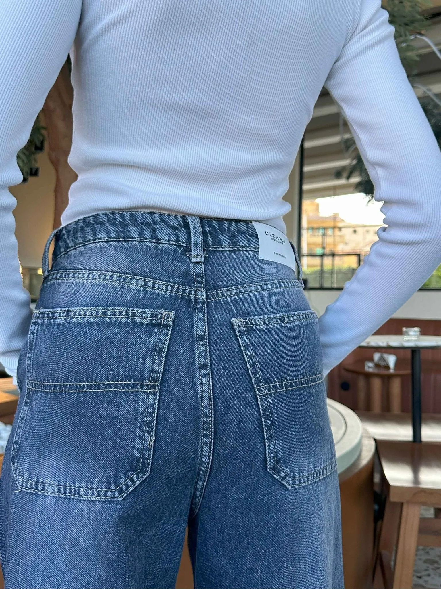 Skater - Mid Navy Blue Washed Skater Jeans.