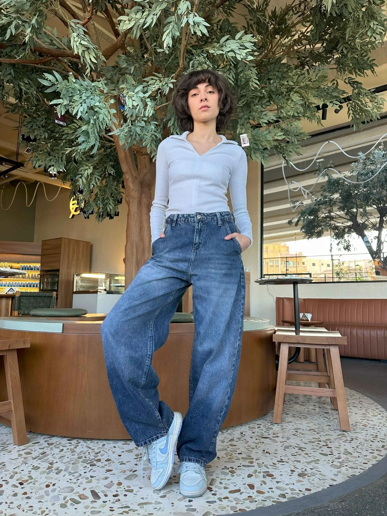 Skater - Mid Navy Blue Washed Skater Jeans.