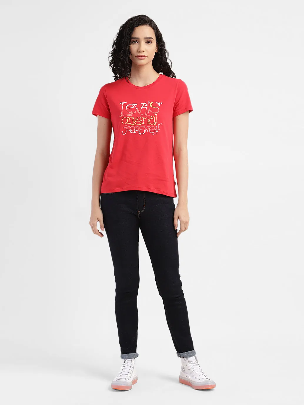 Women's Brand Logo Round Neck T-shirt